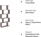 VASAGLE Wooden Bookcase, Display Shelf and Room Divider, Freestanding Decorative Storage Shelving, 5-Tier Bookshelf, Greige ULBC062M01 9.4D x 27.6W x 62.6H in