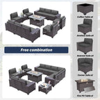 Patio Furniture Sectional Sofa Set 13-Pieces PE Rattan Patio Conversation Set w/43in Gas Fire Pit Table, Outdoor Furniture with 55000 BTU Propane Fire Pit, Grey