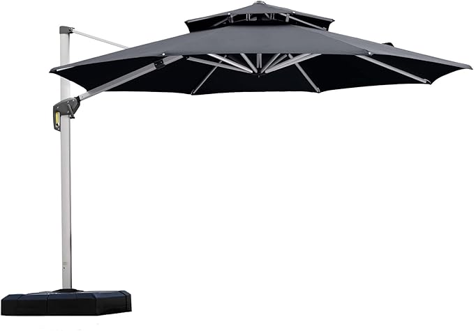 PURPLE LEAF 11 Feet Patio Umbrella Outdoor Round Umbrella Large Cantilever Umbrella Windproof Offset Heavy Duty Sun for Garden Deck Pool Patio, Grey