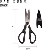 Rae Dunn Kitchen Scissors- Stainless Steel Kitchen Shears, Cooking Scissors for Cutting Meat, Chicken, Herbs and Produce with Blade Cover and Soft Grip Handles (Black)