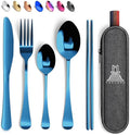 Taplord Portable Travel Silverware Set With Case, Includes 5 Pcs of Travel Utensils With Case, Stainless Steel Flatware Set For Camping, Easy to Travel, Lightweight (Blue)