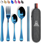 Taplord Portable Travel Silverware Set With Case, Includes 5 Pcs of Travel Utensils With Case, Stainless Steel Flatware Set For Camping, Easy to Travel, Lightweight (Blue)