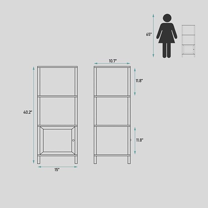 TUTOTAK 4 Tier Bookcase and Bookshelf, Narrow Book shelf with Door for Small Space, for Living Room, Office, Study, Entryway, Greige BS03BG004