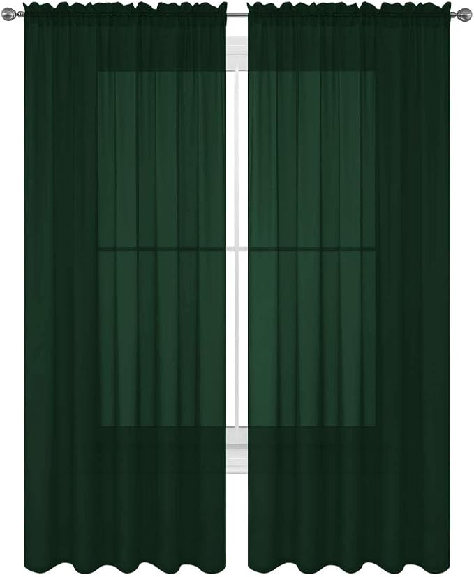 2 Piece Solid Elegant Sheer Curtains Fully Stitched Panels Window Treatment Drape (54" X 120", Hunter Green)