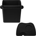 IAOSEN Large Square Knock Box Shock-absorbent Knock Box Espresso with Removable Knock Bar and Non-Slip Base Espresso Accessories for Home/Office (Large Black Knock Box with Tamper Mat)