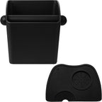 IAOSEN Large Square Knock Box Shock-absorbent Knock Box Espresso with Removable Knock Bar and Non-Slip Base Espresso Accessories for Home/Office (Large Black Knock Box with Tamper Mat)