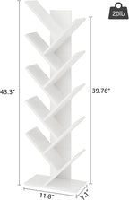 Hoctieon 10 Tier Tree Bookshelf, 10 Shelf Bookcase, Free Standing Tree Bookcase, Display Floor Standing Shelf for Books, Book Shelf Organizer, White