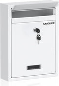 Uniclife Wall Mount Mailbox for Outside, Locking Mail Box, White | Large Mailbox with Key Lock, Security Mail Box for House, Safe Key Drop Box, Steel Cash Drop Box for Home Office School
