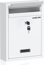 Uniclife Wall Mount Mailbox for Outside, Locking Mail Box, White | Large Mailbox with Key Lock, Security Mail Box for House, Safe Key Drop Box, Steel Cash Drop Box for Home Office School