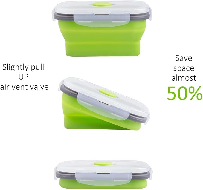 Collapsible Food Storage Containers with Airtight Lid, 11.8 oz, Small Kitchen Stacking Silicone Collapsible Meal Prep Container Set for Leftover, Microwave Freezer Dishwasher Safe, 4 Colors, Set of 4