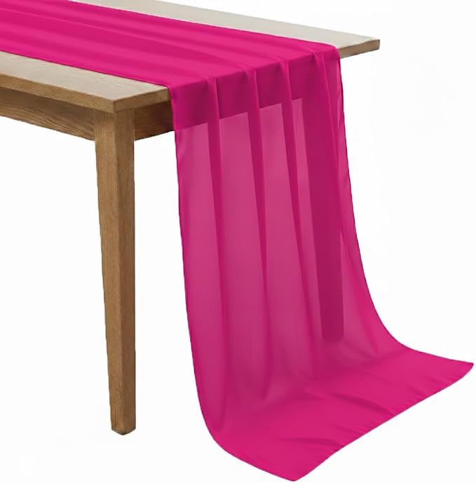 Pack of 2 | Magenta | 10ft Chiffon Table Runner 29x170 Inches Long Romantic Rustic Sheer Gauze Runner for Wedding Bridal Shower Birthday Banquets Engagement Spring Easter Boho Decorations
