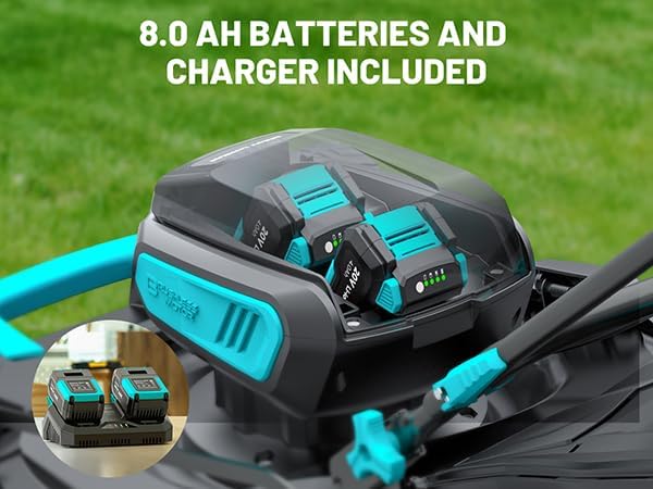 40V 21 inch Self-Propelled Lawn Mower Cordless, 3-in-1 Brushless Electric Lawn Mower with 6-Position Cutting Height Adjustment, 2 * 8.0Ah Battery & Dual Charger Included