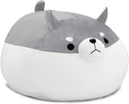 Stuffed Animal Storage Bean Bag Chair Cover for Kids Grey Shiba Inu Dog Bean Bag Chair for Girls XX-Large Size Toy Organizer Cover Only Without Filling