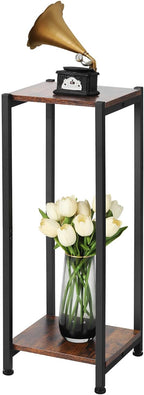Tall Plant Stand Indoor,31 Inch Plant Stands,2 Tier Metal Plant Stand with Heavy Duty Wood,Rustic Brown and Black