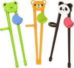 PandaEar 3 Pairs Animal Toddler Training Chopsticks for Kids, Reusable Beginners Learning Chopsticks with Silicone Finger Guide, Frog, Bear & Panda Helpers for Boys and Girls Ages 2-8