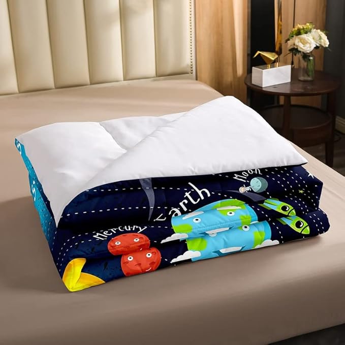 Erosebridal Outer Space Comforter Set Starry Sky Bedding Set Full Size for Kids Boys Girls Room Galaxy Planet Space Duvet Sets Solar System Cartoon Down Comforter 3 Pieces with 2 Pillow Cases, Blue
