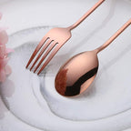 Buyer Star Stainless Steel Korean Chopsticks Spoons and Fork Set, 2 Pack Reusable Forks and Spoons Silverware Korean Utensil Set, Portable Utensils Dinnerware for Home (Rose Gold)