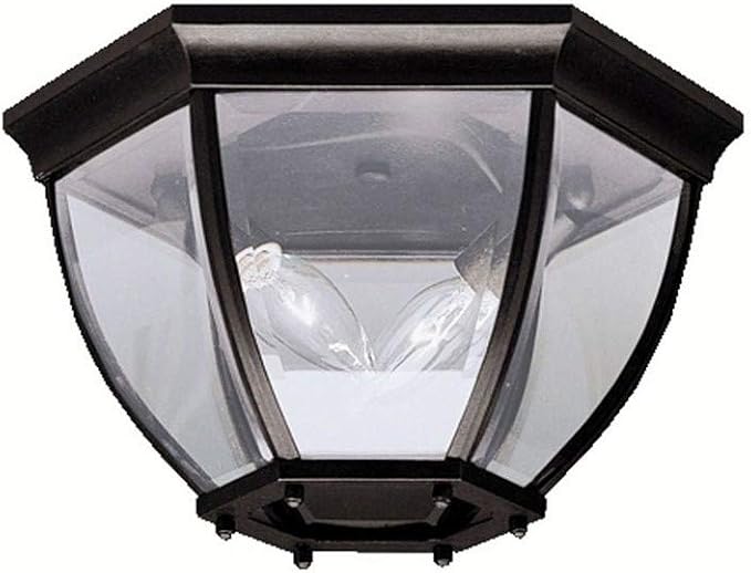 Kichler 12" 2-Light Outdoor Flush Mount Light, Black | Clear beveled glass ceiling light for covered porches and entryways (12" x 7"), 9886BK