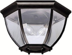 Kichler 12" 2-Light Outdoor Flush Mount Light, Black | Clear beveled glass ceiling light for covered porches and entryways (12" x 7"), 9886BK