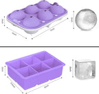 ROTTAY Ice Cube Trays (Set of 2), Sphere Ice Ball Maker with Lid & Large Square Ice Cube Maker for Whiskey, Cocktails and Homemade, Keep Drinks Chilled Purple