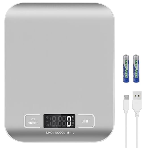 Digital Shipping Scale,Stainless Steel Panel, Accurate Portable Postal Scale for Packages, Small Business,Kitchen, Food, Handmade, Liquids, and Boutique (Silver Rechargeable(10kg/1g))