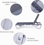 Kozyard Outdoor Chaise Lounge Chair, Full Flat Adjustable Patio Lounger with Aluminum Frame & Resin Legs, Textilene Fabric for Poolside, Backyard & Beach (Gray, 2Chairs with Table)