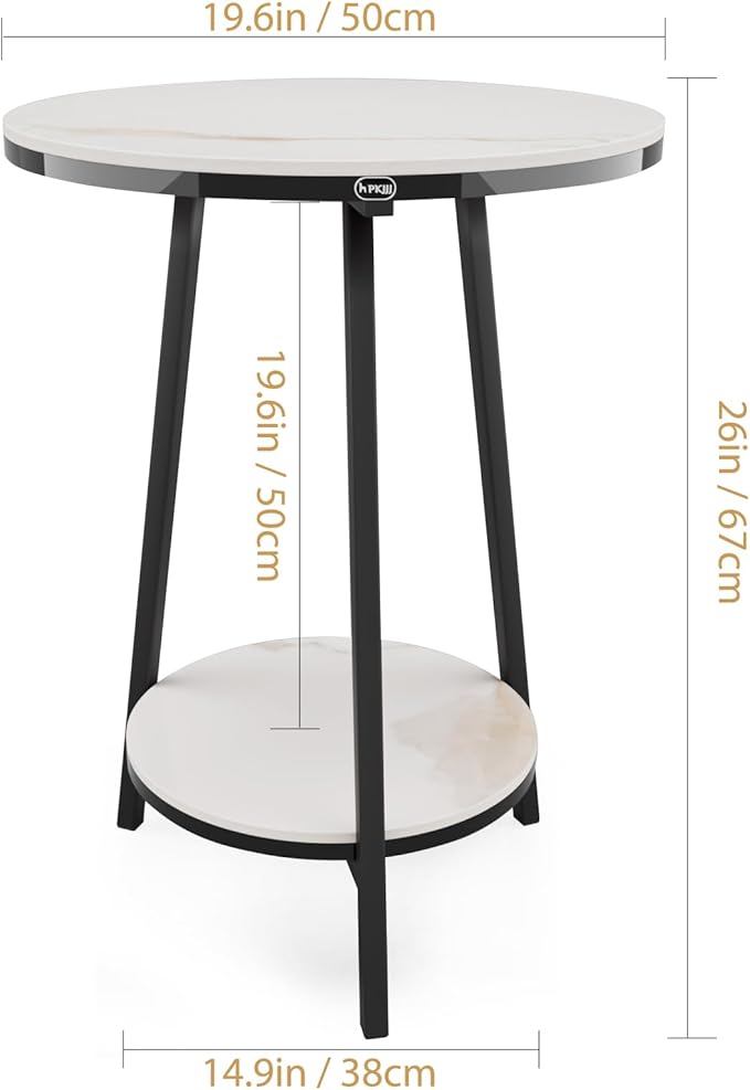 Side Table - Sintered Stone End Couch Table with Metal Frame & Gold Veins for Sofa Living Room Bedroom Bedside Coffee Small Spaces - Waterproof, Scratch-Resistant - Easy Assembly