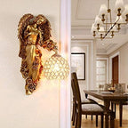 LITFAD Angel Wall Lamp Antique Spherical Sconce Light Decorated Bedside Lamp Clear Crystal 1 Light in Gold LED Wall Light for Bedroom Living Room Hotel - Right
