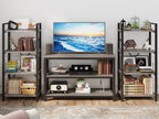 BON AUGURE Industrial 4 Tier Bookshelf, Modern Open Etagere Bookcase, Wood Metal Book Shelves for Living Room, Bedroom and Office (Dark Gray Oak)