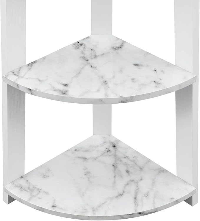 Convenience Concepts Newport 5-Tier Corner Bookshelf, White Faux Marble/White