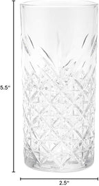 Restaurantware-Timeless 10 Ounce Highball Glasses, Set of 12 Etched Drinking Glasses - Dishwasher-Safe, Chip-Resistant, Clear Glass Water Glass, Lead-Free, For Juices Or Cocktails