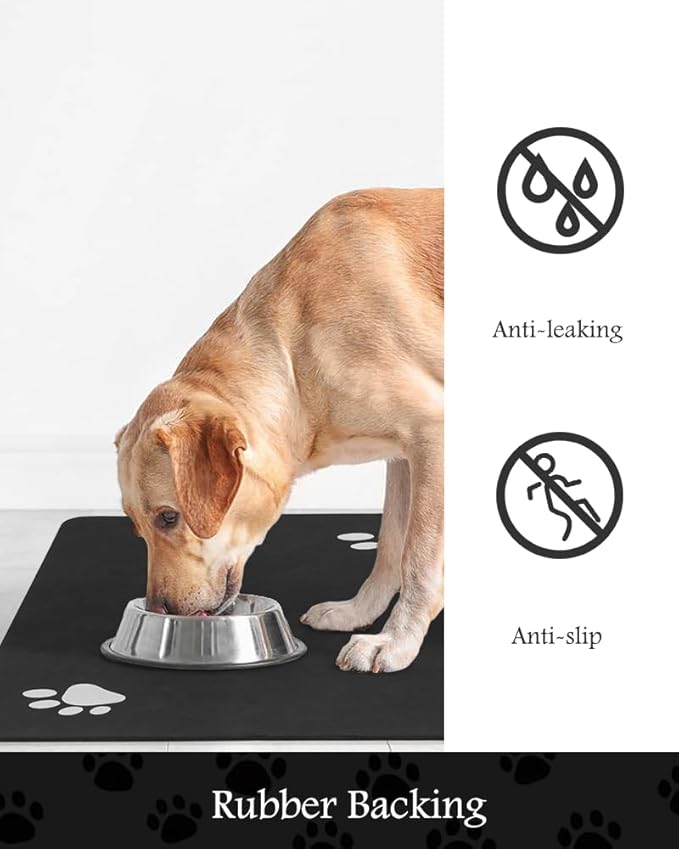 Pet Feeding Mat-Absorbent Dog Mat for Food and Water Bowl-No Stains Quick Dry Water Dispenser Mat-Dog Accessories Pet Supplies-Bowl for Messy Drinkers（Black,16"x24"