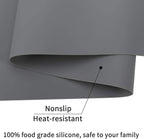 Extra Large Silicone Table Mat, Genuine Food-Grade Silicone Mat for Crafts Kids Dinner Placemat Desk Countertop Waterproof Protector Heat Insulation Kitchen Pastry Rolling Dough Pad (Dark Gray)