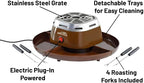 AMVRA Indoor Electric S'Mores Maker Smores Kit with 4 Stainless Steel Marshmallow Roasting Sticks and 4 Trays for Graham Crackers, Chocolate, and Marshmallows - Movie Night Supplies - Brown