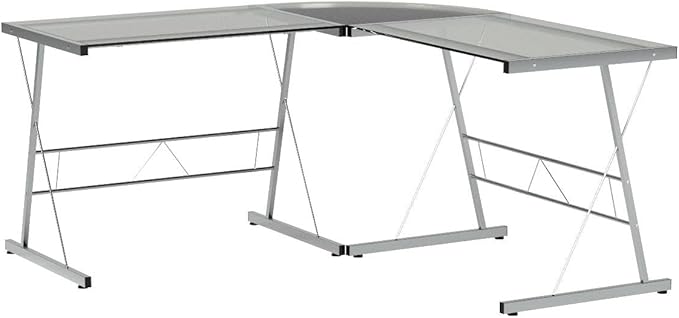 Flash Furniture Ginny L-Shaped Desk 83.5" Computer Corner Desk, Gaming Corner Desk, Home Office Corner Desk, Gaming Desk, Space Saving, Easy to Assemble, Clear