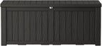 150GAL Black Large - Capacity Outdoor Deck Box with Lockable Compartment - Waterproof, SGS - Protected Against UV, Ideal for Storing Large Patio Furniture Sets and Seasonal Decor, Hassle