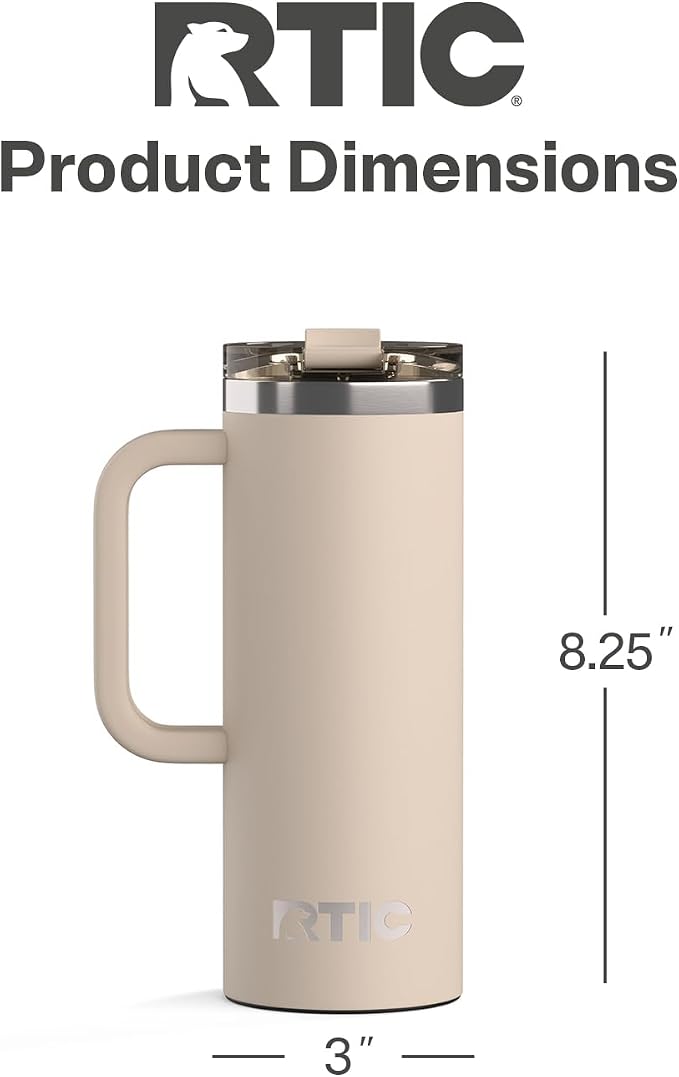 RTIC 20oz Road Trip Travel Mug with Lid and Handle, Ceramic Lined, Beach | Stainless Steel Metal, Insulated Travel Cup for Hot and Cold Drinks, Coffee, Car, Camping and Travel