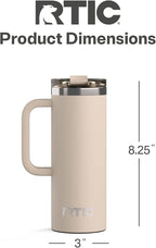 RTIC 20oz Road Trip Travel Mug with Lid and Handle, Ceramic Lined, Beach | Stainless Steel Metal, Insulated Travel Cup for Hot and Cold Drinks, Coffee, Car, Camping and Travel