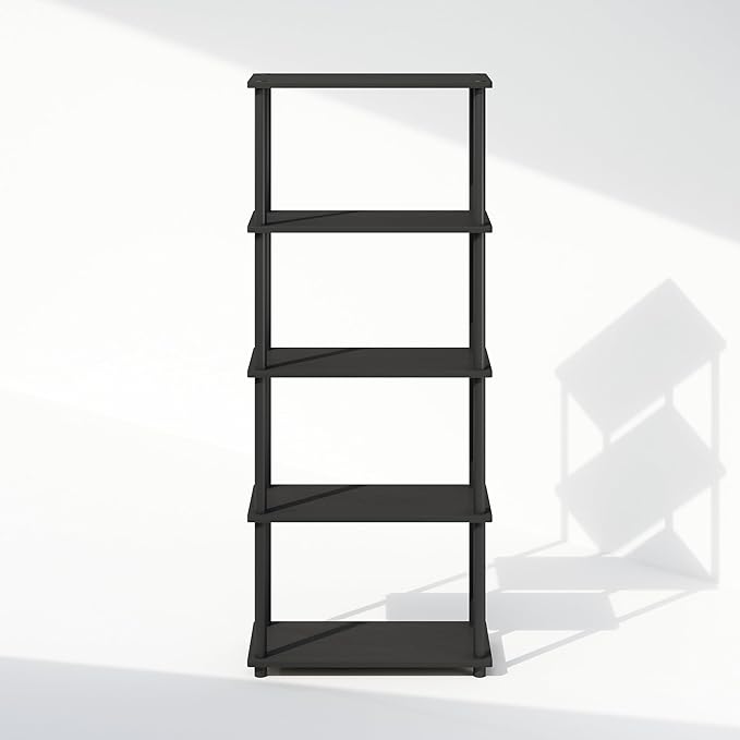 Furinno Turn-N-Tube 5-Tier Multipurpose Compact Display Rack, Shelving Unit, Bookcase, Americano/Black