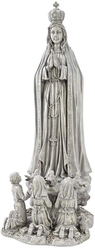Design Toscano Our Lady of Fatima Indoor/Outdoor Religious Garden Statue, Large, 12 Inches Wide, 14 Inches Deep, 32 Inches High, Resin, Faux Stone Finish