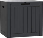 Modern-Depo 45 Gallon Waterproof Storage Deck Box Patio Furniture Organization Container with Lockable Lid, PP Outdoor Side Table for Garden, Yard, Poolside, Black