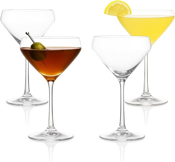 LEMONSODA Hand Blown Nick & Nora Cocktail Martini Glasses, Set of 4 | Crystal Glassware for Manhattan, Cosmopolitan, Espresso & Dirty Martini, Lemon Drop, 1930s Cocktail Culture, 6oz, 10oz
