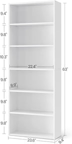 VASAGLE Bookshelf, 23.6 Inches Wide, 6-Tier Open Bookcase with Adjustable Storage Shelves, Floor Standing Unit, Cloud White ULBC166T14