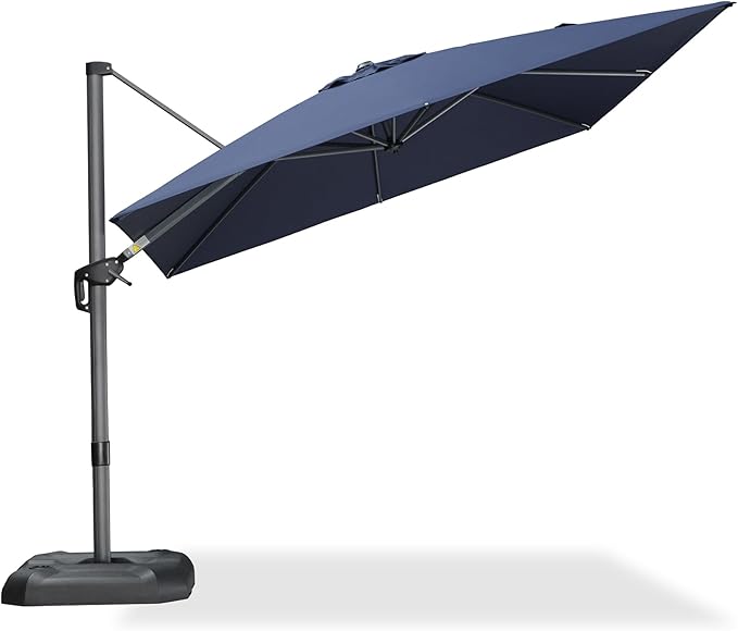 PURPLE LEAF 9 Feet Patio Umbrella Outdoor Cantilever Square Umbrella Aluminum Offset Umbrella with 360-degree Rotation for Garden Deck Pool Patio, Navy Blue