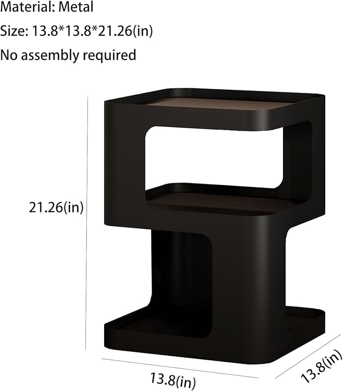 Side Table,Modern end Table,Unique nightstand,Bedside Table,Black Metal Night Stand with Storage,Accent Side Table for Couch,Bedroom,Living Room.No Assembly Required
