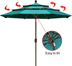 EliteShade USA 10-Year-Non-Fading 9Ft 3 Tiers Market Umbrella Patio Umbrella Outdoor Table Umbrella with Ventilation, Teal