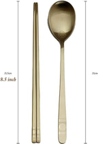 [5 Sets] [Made in Korea] Korean Sticky Rice Spoon Chopsticks Set Gold Titanium Plating 304 Stainless Steel Tableware Cutlery Set Mukbang Chopsticks (Cosmos TITANIUM, 5 Sets)