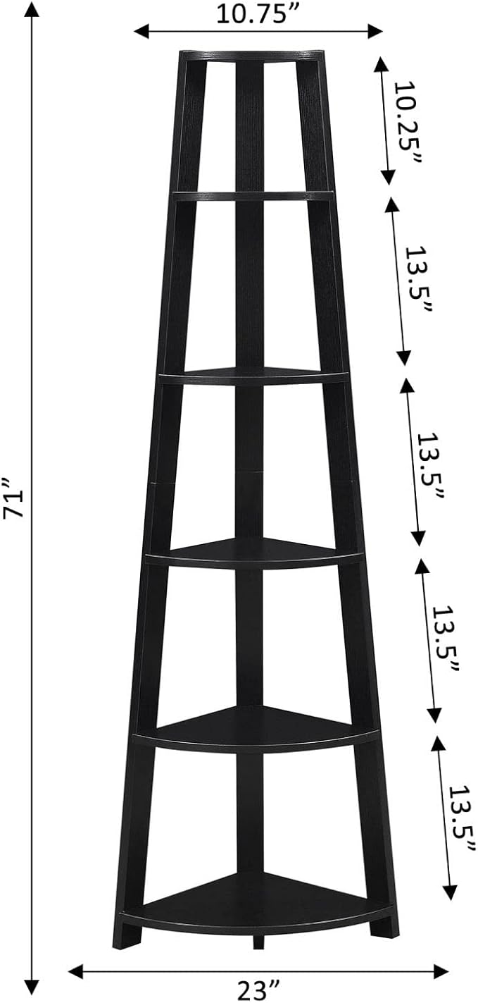 Convenience Concepts Newport 5 Tier Corner Bookcase, Black