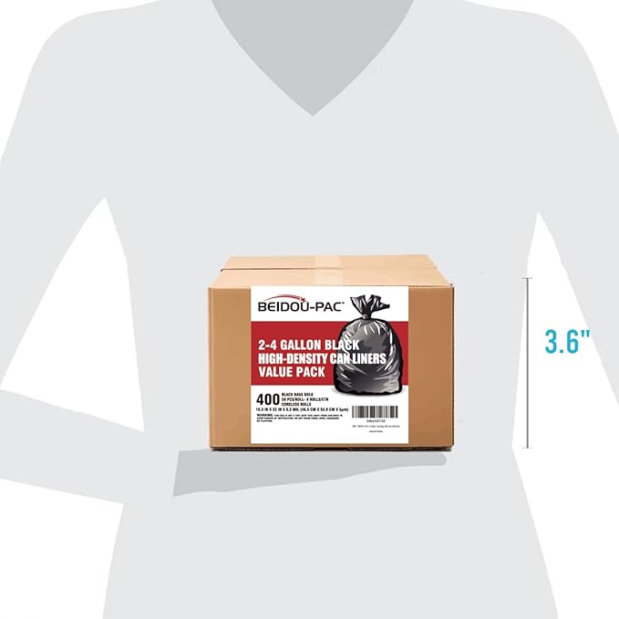 2-4 Gallon Trash Bags, 400 Count Black Garbage bags, Small Trash Can Bin Liners for Bathroom, Office, Industrial, Commercial, Janitorial, Municipal, Recycling