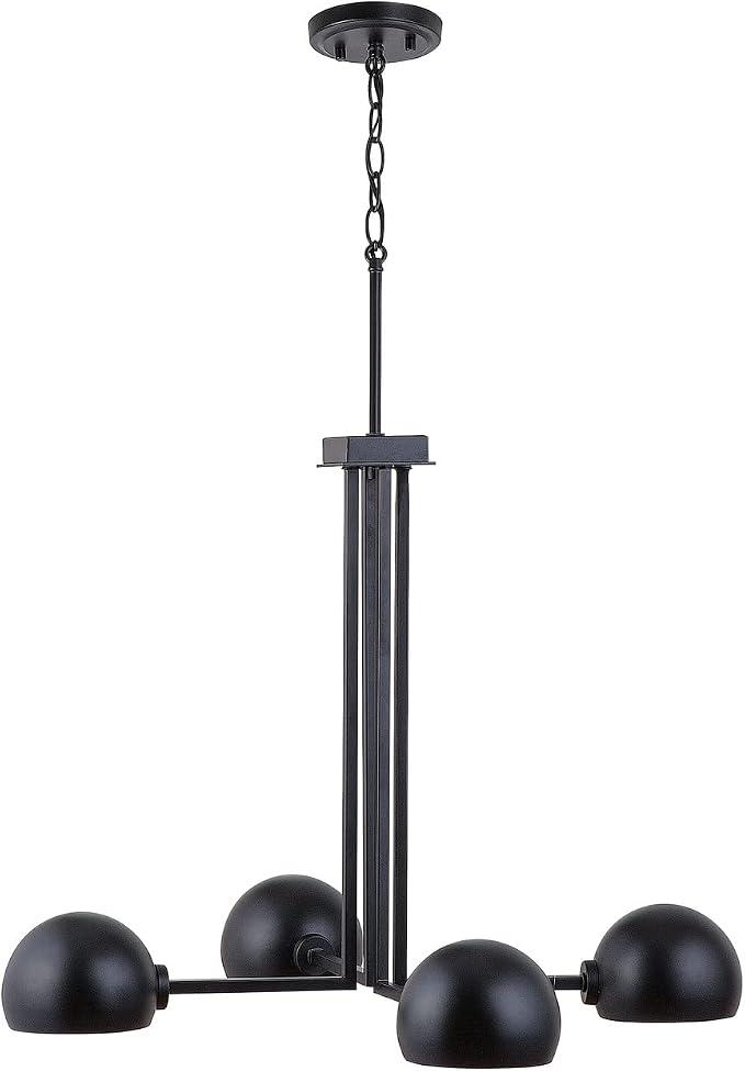 Capital Lighting 433141MB Hadley Urban/Industrial Curvy Arm Dome Chandelier, 4-Light 240 Total Watts, 21" H x 27" W, Matte Black